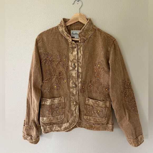 Vintage Jackets & Blazers - Flashback Vintage Embroidered Gypsy Whimsigoth Beaded Jacket Size L Petite